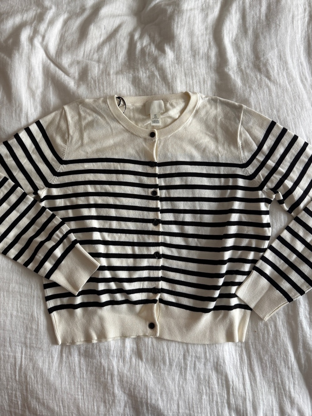 H&M Black & Cream Striped Button-Up Cardigan